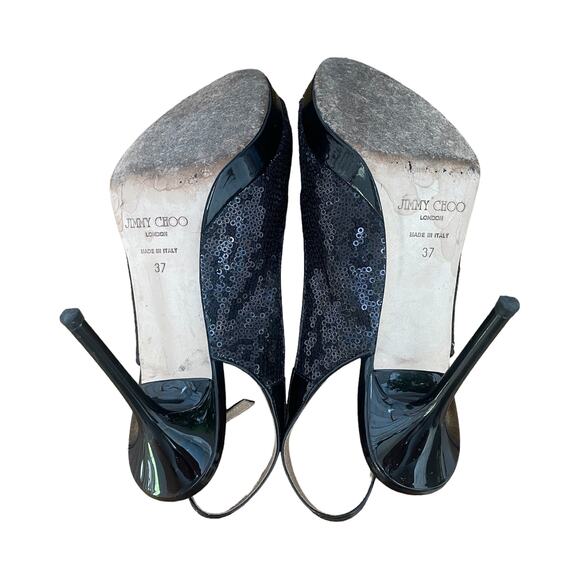 Jimmy Choo Authentic Black Sequin Slingback Heels Sz 37 (7) - Picture 7 of 12